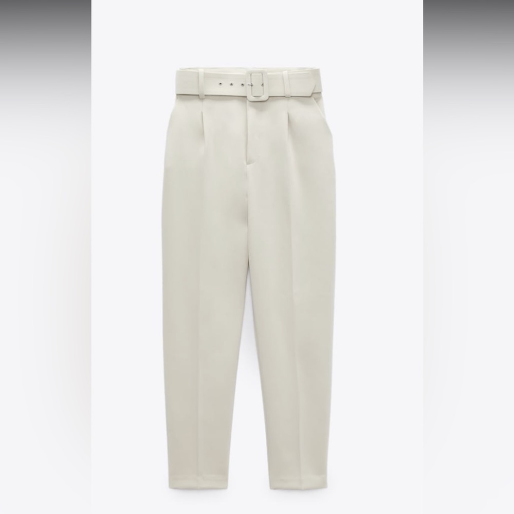 Zara Cream High Waisted Fabric Belt Pants